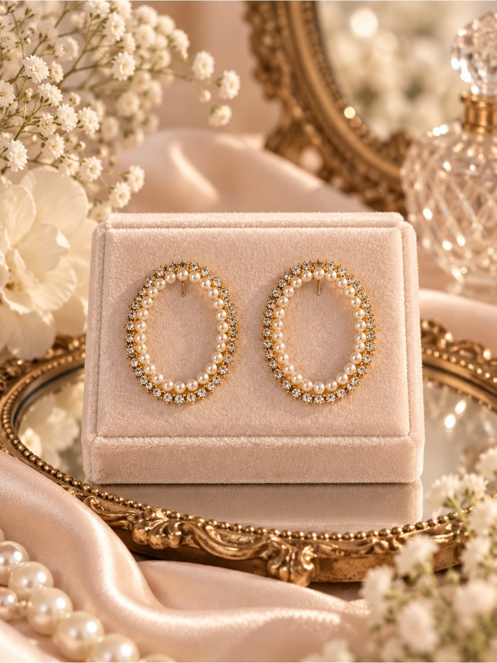The Eleanor Collection Pearl Crystal Oval Statement Earrings